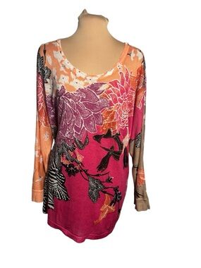 Nic + Zoe Floral Print Lightweight Knit Top Long Sleeve Size 3X